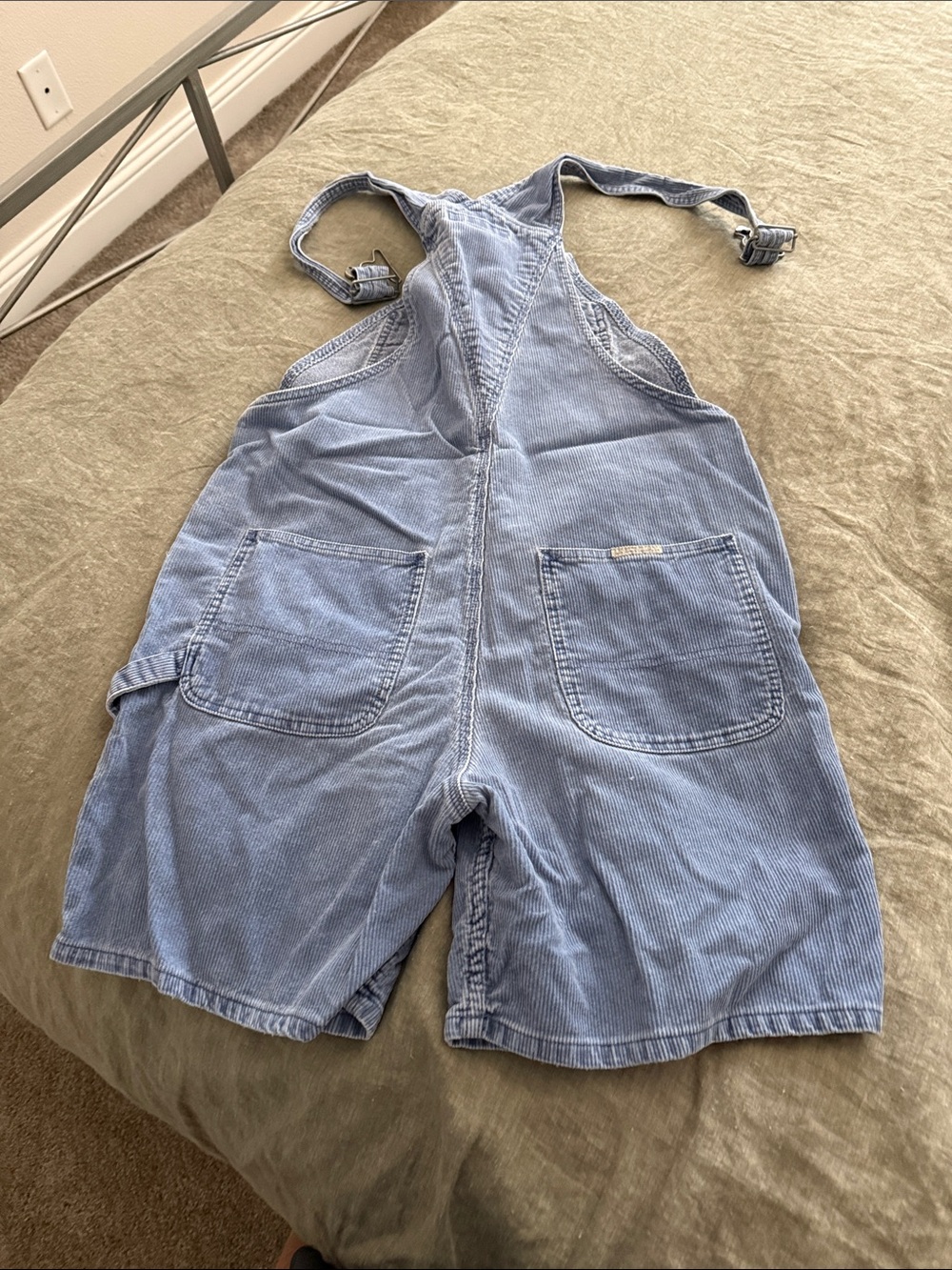 Women’s Light Blue Corduroy Short Overalls - Picture 2 of 2